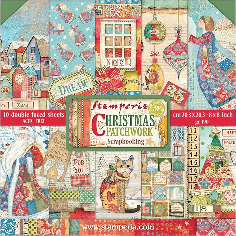 Christmas Patchwork Double Face Stamperia Small Pad 10 Sheets cm 20,3x20,3 8x8