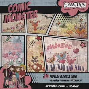 Pad 12x12&quot; Bellaluna Crafts con 24 papeles doble cara Comic Monsters