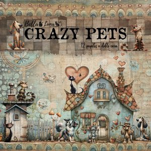 Pad 12x12&quot; Bellaluna Crafts con 12 papeles doble cara Crazy Pets