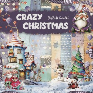 Pad 8x8&quot; Bellaluna Crafts con 12 papeles doble cara Crazy Christmas