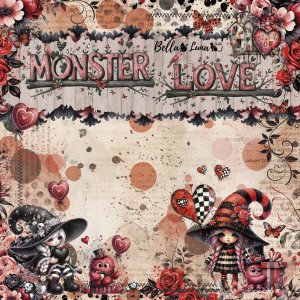 Pad 12x12&quot; Bellaluna Crafts con 12 papeles doble cara Monster Love