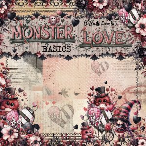 Pad 8x8&quot; Bellaluna Crafts con 12 papeles doble cara Monster Love Basics