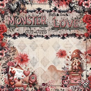 Pad 8x8&quot; Bellaluna Crafts con 12 papeles doble cara Monster Love Cut Outs