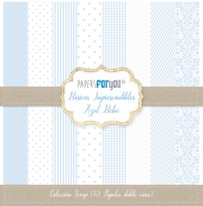 Colección 10 papeles doble cara 12&quot;x12&quot; PFY Básicos imprescindibles Azul Bebé