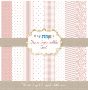 Colección 10 papeles doble cara 12&quot;x12&quot; PFY Básicos imprescindibles Coral