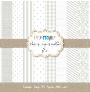 Colección 10 papeles doble cara 12&quot;x12&quot; PFY Básicos imprescindibles Gris