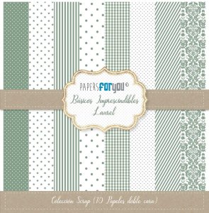 Colección 10 papeles doble cara 12&quot;x12&quot; PFY Básicos imprescindibles Laurel