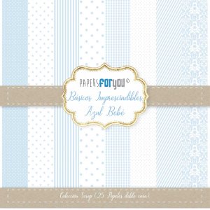 Colección 20 papeles doble cara 8&quot;x8&quot; PFY Básicos imprescindibles Azul Bebé
