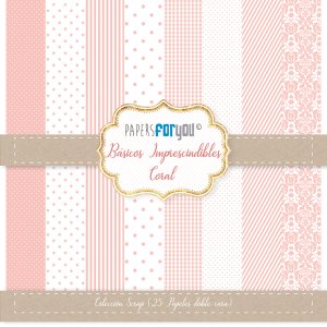 Colección 20 papeles doble cara 8&quot;x8&quot; PFY Básicos imprescindibles Coral