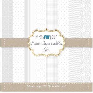 Colección 20 papeles doble cara 8&quot;x8&quot; PFY Básicos imprescindibles Gris