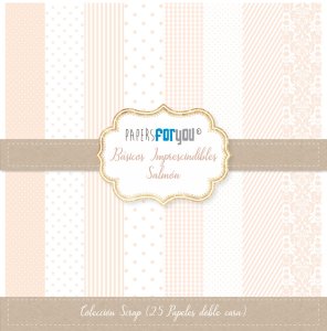 Colección 20 papeles doble cara 8&quot;x8&quot; PFY Básicos imprescindibles Salmón