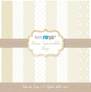 Colección 20 papeles doble cara 8&quot;x8&quot; PFY Básicos imprescindibles Beige