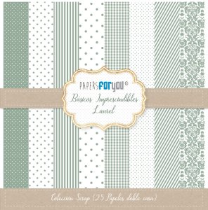 Colección 20 papeles doble cara 8&quot;x8&quot; PFY Básicos imprescindibles Laurel