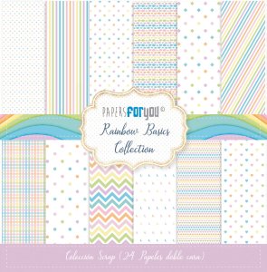 Colección 24 papeles doble cara 8&quot;x8&quot; PFY Rainbow Basics