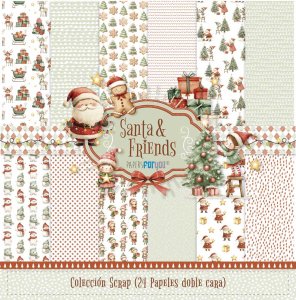 Colección 24 papeles doble cara 8&quot;X8&quot; PFY Santa & Friends