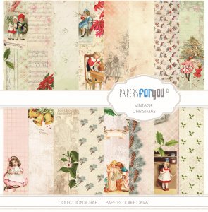 Colección 24 papeles doble cara 8&quot;X8&quot; PFY Vintage Christmas
