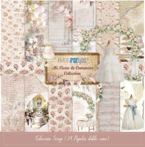 Colección 24 papeles doble cara 8"x8" PFY Mi fiesta de Comunión Niña
