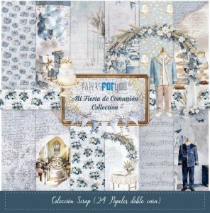 Colección 24 papeles doble cara 8"x8" PFY Mi fiesta de Comunión Niño