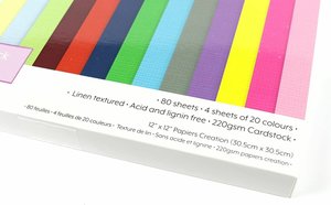 Mega stack de cartulinas Premium texturizadas 12x12" colores surtidos 80 hojas
