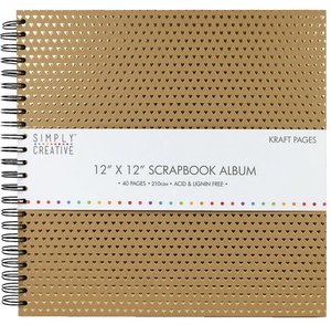 Scrapbook Álbum espiral 12x12" Kraft with Gold Hearts 40 pages