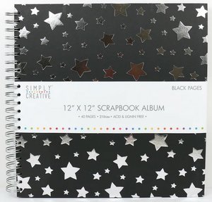 Scrapbook Álbum espiral 12x12" Black with Silver Stars 40 pages