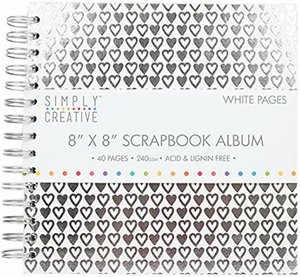 Scrapbook Álbum espiral 8x8" White with Silver Hearts 40 pages