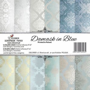 Pad 8x8" Decorer 18 papeles DAMASK IN BLUE