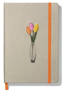 Notebook A5 cubierta dura entelada 96 hojas punteadas Bordado Naranja