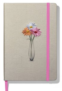 Notebook A5 cubierta dura entelada 96 hojas punteadas Bordado Rosa