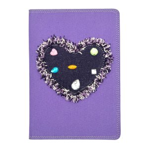 Notebook A5 cubierta tela con adornos 192 pags punteadas Precious morado