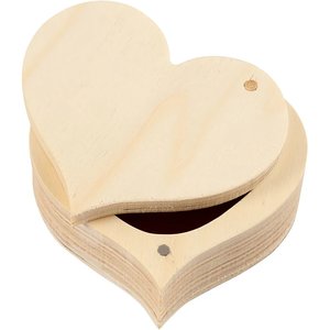 Caja corazón con tapa móvil de madera para decorar