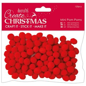Mini Pom Poms Create Christmas Red 120 pcs