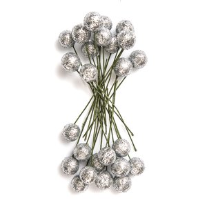 DP Christmas Silver Glitter Holly Berries 24 pcs