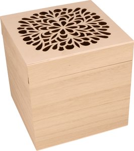 Caja de madera para decorar cubo con tapa decorada