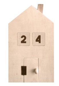 Calendario de Adviento casita pequeña con dos casillas y puerta abatible