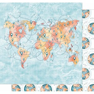 Papel 12x12" Trotamundos de Kora Projects Mapa Mundial