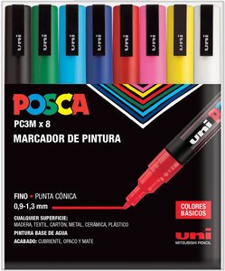 Set Rotuladores POSCA PC-3M punta fina 1.3 mm Basic 8 pcs