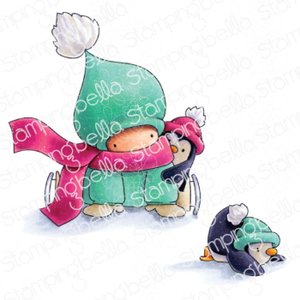 Sello de caucho Stampingbella Bundle Girl Skater with Penguins