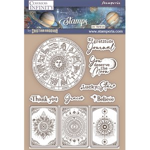 Sellos tipo Cling Stampería Cosmos Infinity Zodiaco y cartas