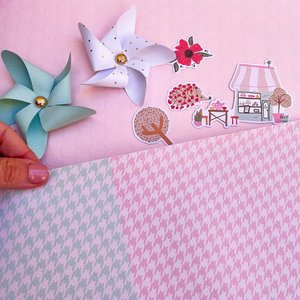Ecopiel decorada Pitiminí de My Sweet Valentine 50x32 cm Pata de gallo rosa y mint