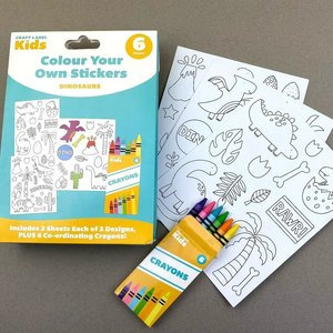 Set de pegatinas y crayons Craft Label Kids Colour Dinosaurs