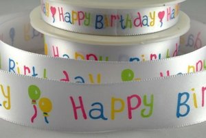 Cinta de raso 15 mm x 1 metro Happy Birthday