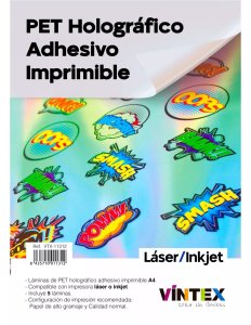 Pack de PET adhesivo Holográfico Imprimible A4 Vintex 5 pcs