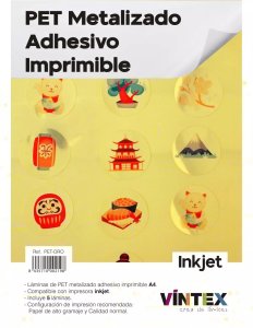 Pack de PET adhesivo metalizado A4 imprimible inkjet VINTEX 6 pcs