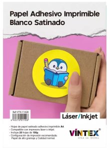 Pack de Papel A4 para Pegatinas Satinado Láser/Inkjet 20 pcs Vintex