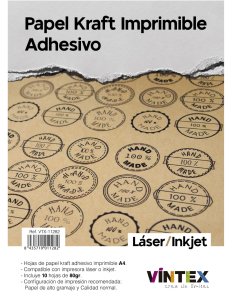 Pack de papel Kraft Adhesivo Imprimible A4 10 hojas