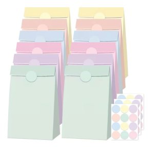 Set de bolsas de papel y pegatinas en colores pastel 12 pcs